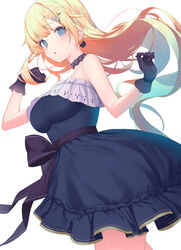  absurdres aizawa_ema aizawa_ema_(1st_costume) aqua_hair bare_arms bare_shoulders black_choker black_gloves black_sash blonde_hair blue_dress blue_eyes blunt_bangs breasts cat_earrings choker clenched_hand commentary dress earrings expressionless eyelashes feet_out_of_frame female floating_hair flower frilled_dress frills from_side gloves gradient_hair hair_flaps hair_flower hair_ornament hands_up highres jewelry large_breasts long_hair looking_at_viewer looking_to_the_side multicolored_hair nametarou_(meron) parted_lips sash see-through see-through_gloves sideways_glance simple_background sleeveless sleeveless_dress solo very_long_hair virtual_youtuber vspo! white_background 