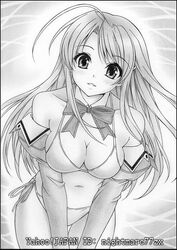  bikini breasts cleavage commentary_request detached_collar detached_sleeves female greyscale long_hair monochrome nightmare77zx pia_carrot_(series) pia_carrot_e_youkoso!!_3 solo swimsuit takai_sayaka 