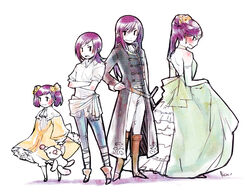  aged_down aged_up alternate_costume alternate_hairstyle androgynous bad_id bad_pixiv_id boots coat crossdressing crossed_arms dress embarrassed faris_scherwiz female final_fantasy final_fantasy_5 gown hair_up katsura_(+araka) moogle multiple_persona pirate princess purple_hair reverse_trap sarisa_highwind_tycoon shirt spoilers standing stuffed_animal stuffed_toy time_paradox tomboy twintails white_shirt 