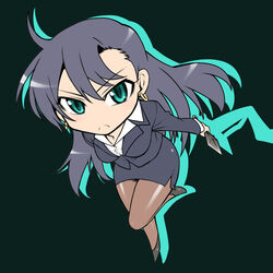  black_hair chibi female female fuuma_tokiko long_hair looking_at_viewer segami_daisuke serious simple_background solo taimanin_asagi taimanin_asagi_battle_arena weapon 