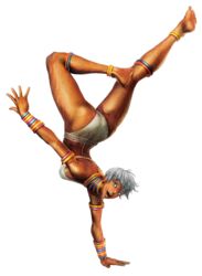  blue_eyes dark_skin elena female looking_at_viewer short_hair street_fighter thick_thighs white_hair 