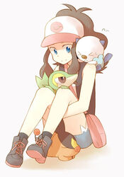  &gt;.&lt; bag blue_eyes brown_eyes brown_hair closed_eyes female_protagonist_(pokemon_b&amp;w) happy hat long_hair mijumaru pokabu pokemon pokemon_(game) pokemon_black_and_white sleep smile tsutaaja 