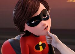  3d_(artwork) big_breasts big_butt drugged elastigirl helen_parr kneeling mature_female milf mother narrowed_eyes on_knees skin_tight smitty34 superheroine the_incredibles wide_hips 