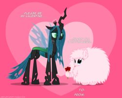  2015 5:4 arthropod changeling duo earth_pony english_text equid equine fan_character female feral flower fluffle_puff friendship_is_magic fur hair hasbro holding_flower holding_object holidays horn horse insect_wings long_hair mammal mixermike622 my_little_pony pink_body pink_fur plant pony queen_chrysalis_(mlp) side_view text url valentine&#039;s_day wings 