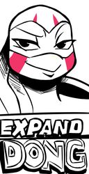  2018 anthro bandana clothing english_text expand_dong facial_markings half-closed_eyes head_markings inkyfrog kerchief leonardo_(rottmnt) leonardo_(tmnt) looking_at_viewer male markings mask meme narrowed_eyes partially_colored pond_slider red-eared_terrapin reptile rise_of_the_teenage_mutant_ninja_turtles scalie shell simple_background smile smirk solo teenage_mutant_ninja_turtles terrapin text turtle white_background 