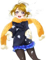  breath brown_hair earmuffs female hair_ornament koizumi_hanayo love_live! love_live!_school_idol_festival love_live!_school_idol_project mittens official_art pantyhose petticoat pleated_skirt purple_eyes scarf skirt slip_showing snow solo third-party_edit transparent_background 