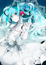  aqua_eyes aqua_hair bati15 commentary_request dress elbow_gloves female gloves hatsune_miku headphones long_hair solo twintails vocaloid 