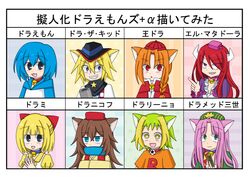  6+girls :&gt; :3 :d :o absurdres american_flag american_flag_print american_flag_shirt animal_ears ball bandana bell between_fingers black_hat blonde_hair blue_eyes blue_hair blue_scarf blunt_bangs blush bow braid brown_hair cannon card cat_ears chinese_clothes closed_mouth collar commentary_request cow_horns cowboy_hat dora-nichov dora-rinho dora-the-kid dora_med_iii doraemon doraemon_(character) dorami dress el_matadora expressionless eyes_visible_through_hair flag_print frilled_sleeves frills fur_hat genderswap_(mtf) green_eyes green_hair green_hat green_shirt grey_eyes grin hair_between_eyes hair_flaps hairbow hand_up hands_up hat highres holding holding_card holding_weapon hood hoodie horns houshin_usagi jacket jitome long_hair long_sleeves looking_at_viewer looking_away looking_up multicolored_hair multiple_girls neck_bell oerba_yun_fang open_mouth orange_hair orange_shirt own_hands_together parody personification pink_hair portrait print_shirt puffy_sleeves purple_eyes purple_shirt red_bow red_eyes red_hair red_hat red_jacket red_vest rule_63 scarf scarf_over_mouth shirt short_hair side_braid single_braid smile soccer_ball star_(symbol) streaked_hair t-shirt tangzhuang the_doraemons translation_request turban ushanka vest wang_dora weapon yellow_dress yellow_eyes yellow_shirt 