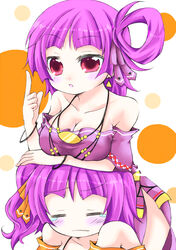  2girls bad_id bad_pixiv_id blush breast_rest breasts cleavage closed_eyes hayato_(hiyokkotai) medium_breasts multiple_girls photoshop_(medium) purple_eyes purple_hair ritos_tortilla salsa_tortilla short_hair shukufuku_no_campanella siblings side_ponytail sisters tears twins wavy_mouth 