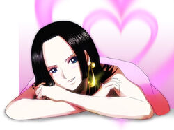  black_hair blue_eyes blush boa_hancock crossed_arms earrings female female heart jewelry long_hair one_piece tokidoki 