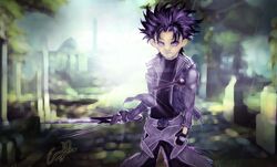  1boy action alternate ancien anime armor art artwork belt black buckles coat cosplay costume digital drawings elf eyes fantasy fighting_stance fingerless_gloves grass hair highres jacket japanese kiragaya_kazuto kirito leaves long looking_at_viewer male manga men nature official one-handed_sword pointy pointy_ears portrait rain realism ruins sao scenery semi short shoulder_pads signature sky solo standing sword_art_online swordman tunic turtleneck wallpaper weapon white wind 