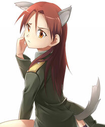  animal_ears female kazuki_sanbi long_hair minna-dietlinde_wilcke panties solo strike_witches tail underwear wolf_ears wolf_girl wolf_tail world_witches_series 