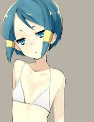  bad_id bad_pixiv_id bikini blue_eyes blue_hair eka_eri female flat_chest hair_tubes inazuma_eleven inazuma_eleven_(series) kurakake_clara short_hair solo swimsuit upper_body white_bikini 