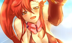  bikini bikini_top_only breasts cleavage female large_breasts long_hair ponytail red_hair sako_(namocake) solo swimsuit tengen_toppa_gurren_lagann yellow_eyes yoko_littner 