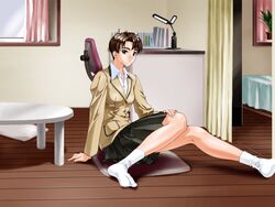  brown_hair escalation escalation_hardcore footwear inoue_takuya school_uniform schoolgirl shimamura_miki short_hair socks 