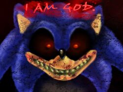  4:3 anthro blood blue_body blue_fur bodily_fluids childhood_trauma creepy creepypasta english_text eulipotyphlan fur grin hedgehog ian-exe looking_at_viewer male mammal nightmare_fuel red_eyes scary sega simple_background smile solo sonic.exe sonic.exe_(creepypasta) sonic_the_hedgehog sonic_the_hedgehog_(series) teeth text 