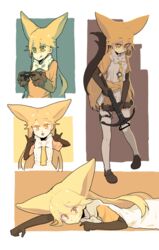  animal_ears blonde_hair bow commentary_request controller crossbow ezo_red_fox_(kemono_friends) female fox_ears fox_tail game_controller gloves kemono_friends litamisu long_hair skirt tail weapon yellow_eyes 