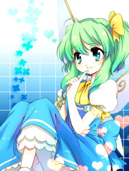  chigo commentary_request daiyousei female finger_to_mouth green_hair heart side_ponytail sitting smile solo touhou wings 