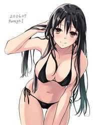  artist_name bad_id bad_twitter_id bikini black_bikini black_hair breasts brown_eyes chikuma_(kancolle) cleavage collarbone cowboy_shot dated female kantai_collection kurage1 large_breasts leaning_forward long_hair looking_at_viewer one-hour_drawing_challenge side-tie_bikini_bottom simple_background solo swimsuit thigh_gap white_background 