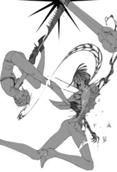  2others alternate_universe androgynous antarcticite ass backless_outfit battle bodysuit boots broken broken_neck cracked_skin crash crystal duel floating_hair gem_uniform_(houseki_no_kuni) gloves golden_arms greyscale high_heel_boots high_heels highres holding holding_weapon houseki_no_kuni jumping kicking leuvenklasse light_trail liquid looking_at_another looking_back monochrome moon_uniform_(houseki_no_kuni) multiple_others other_focus phosphophyllite phosphophyllite_(ll) profile puffy_short_sleeves puffy_sleeves severed_leg severed_limb shards short_hair short_sleeves simple_background spikes spoilers upside-down weapon wide_sleeves 