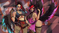  16:9 aasimar alternative_fashion animal_humanoid duo female female/female femboy glamrock hand_holding hi_res humanoid hybrid kandikatkay lagomorph lagomorph_humanoid leporid_humanoid mammal mammal_humanoid neon punk rabbit_humanoid romantic romantic_couple widescreen 