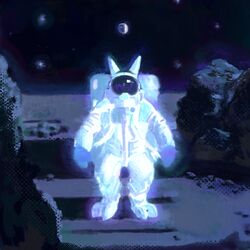  1:1 ambiguous_gender ambiguous_species anthro armor astronaut astronaut_suit chocopaws2 clothed clothing digital_media_(artwork) earth headgear helmet iridescent iridescent_headgear iridescent_helmet iridescent_spacesuit looking_at_viewer moon planet solo space spacesuit star 