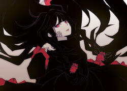  azami_(kagerou_project) black_hair chiyozaka commentary_request female kagerou_project long_hair red_eyes ribbon scales solo very_long_hair 