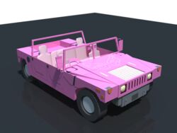  3d car commentary_request convertible headlight hummer hummer_h1 logo motor_vehicle no_humans nukoion panty_&amp;_stocking_with_garterbelt pink_car rear-view_mirror reflective_floor see-through_(psg) two-tone_background vehicle_focus wheel 