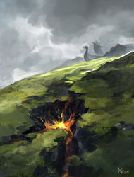  agathe cloud commentary_request grass landscape lava mountain nature no_humans original outdoors photoshop_(medium) scenery sky 