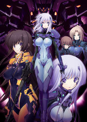  5girls bodysuit cryska_barchenowa fikatsia_latrova fortified_suit gun inia_sestina mecha miyata_sou multiple_girls muv-luv muv-luv_alternative muv-luv_total_eclipse natasha_ivanova pilot_suit rifle robot sniper_rifle sword tactical_surface_fighter takamura_yui weapon 