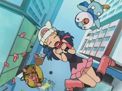  blue_hair cap dawn_(pokemon) end falling go hell! legs long_hair mamoswine miniskirt nintendo no! oh piplup pokemon skirt the thighs to 