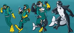  2016 animate_inanimate anthro base_one_layout basic_sequence binturongboss cetacean clothing countershade_feet countershade_hands countershading diver_(disambiguation) dolphin eyewear feet four_frame_image four_frame_sequence goggles growth inflatable jewelry linear_sequence living_inflatable looking_at_hand male mammal marine necklace nozzle oceanic_dolphin one_row_layout orca pendant pheagle pool_toy scuba_diver sequence snout snout_growth solo toothed_whale topwear torn_clothing transformation transformation_sequence transformative_necklace vest 