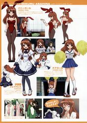  3girls asahina_mikuru breasts bunny_outfit bunnysuit cheerleader cosplay dress female full_body highres indoors legs long_hair miniskirt multiple_girls outdoors school_uniform short_dress skirt solo suzumiya_haruhi_no_yuuutsu thighs 