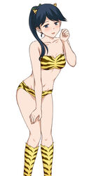  animal_print bikini black_eyes black_hair breasts cosplay fake_horns female highres horns houshou_(kancolle) kantai_collection kneehighs long_hair lum lum_(cosplay) navel ponytail print_bikini print_socks setsubun small_breasts socks solo strapless strapless_bikini suda_(yuunagi_enikki) swimsuit tiger_print urusei_yatsura 