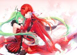  2girls green_hair long_hair original phantasy_star_online_2 red_eyes red_hair silentcity 