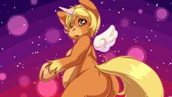  16:9 2021 4k abstract_background absurd_res alicorn anthro ass belly big_belly big_butt blonde_hair blush breasts brown_eyes equid equine female floating_wings glistening glistening_eyes gradient_background hair hi_res hoof_hands hooved_hands horn lens_flare looking_at_viewer male_(lore) mammal maverick mythological_creature mythological_equine mythology nude open_mouth outline overweight overweight_female pink_outline portrait short_hair side_boob side_view simple_background small_breasts solo standing star sugar_(maverick) three-quarter_portrait translucent translucent_horn widescreen wings 