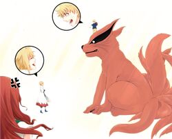  2boys blonde_hair eri family highres kurama_(naruto) kyuubi kyuubi_(naruto) multiple_boys multiple_tails namikaze_minato naruto naruto_shippuuden red_hair uzumaki_kushina uzumaki_naruto 