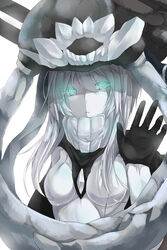  absurdres abyssal_ship aqua_eyes bad_id bad_pixiv_id bodysuit cape female highres kantai_collection linmiu_(smilemiku) white_hair wo-class_aircraft_carrier 