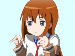  animated animated blue_eyes brown_hair chuunibyou_demo_koi_ga_shitai! female jacket long_hair looping_animation makise_kurisu necktie parody pointing solo sparkling_daydream steins;gate 