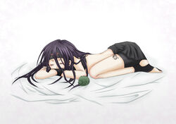  1boy androgynous bed_sheet black_hair closed_eyes dual_persona envy envy_(fma) fullmetal_alchemist grin headband homunculus long_hair midriff monster ouroboros skin_tight skort sleeping sleeveless tattoo 