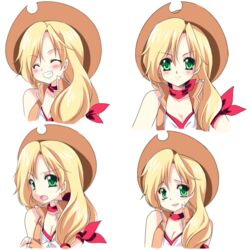  applejack_(mlp) blonde_hair blush byruu character_sheet closed_eyes cowboy_hat cowgirl expressions female green_eyes grin hat long_hair my_little_pony my_little_pony_friendship_is_magic open_mouth personification ponytail sakurano_tsuyu smile solo western white_background 