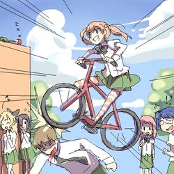  !? 1boy 5girls ^^^ ahoge bicycle black_bow black_bowtie black_necktie blonde_hair blood blood_from_mouth blouse blue_hair bow bowtie brown_hair closed_eyes drill_hair funded glasses green_pants green_skirt grin hair_bobbles hair_ornament hakamichi_shizune ibarazaki_emi ikezawa_hanako injury katawa_shoujo long_hair lowres mikado_shiina multiple_girls nakai_hisao nanaca_crash necktie oekaki pants pantyhose parody pink_hair red_hair riding satou_lilly school_uniform shirt short_hair skirt sleeping smile striped_clothes striped_thighhighs tezuka_rin thighhighs twin_drills twintails weee_(raemz) white_shirt yamaku_high_school_uniform zzz 