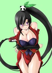  black_hair blazblue breasts cleavage commentary_request female glasses highres lao_jiu large_breasts litchi_faye_ling long_hair purple_eyes solo tumekui yin_yang 