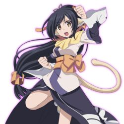  animal_ears black_hair brown_eyes clenched_hand commentary_request female highres kuon_(utawarerumono) long_hair low-tied_long_hair obi open_mouth sash solo soraeda tail transparent_background utawarerumono utawarerumono:_itsuwari_no_kamen very_long_hair 