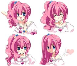  alternate_hairstyle angry blue_eyes blush bracelet byruu character_sheet closed_eyes dress dual_persona expressions female frilled_dress frills hair_ornament jewelry long_hair my_little_pony my_little_pony_friendship_is_magic open_mouth personification pink_hair pinkie_pie_(mlp) ponytail pout ring sakurano_tsuyu side_ponytail solo tongue white_background 