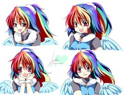  byruu character_sheet expressions female long_hair multicolored_hair my_little_pony my_little_pony_friendship_is_magic open_mouth personification ponytail rainbow_dash_(mlp) sakurano_tsuyu solo white_background wings 