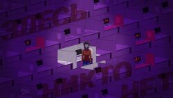  2025 absurd_res anthro bat clothed clothed_anthro clothed_male clothing computer computer_keyboard computer_mouse cubicle darkness desk electronics epilepsy_warning flashing_light furniture hi_res male mammal office russian_text solo table text vesper_thee_bat vesper_thee_bat_(character) 