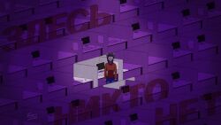  2025 animated anthro bat clothed clothed_anthro clothed_male clothing computer computer_mouse cubicle darkness electronics epilepsy_warning flashing_light hi_res keyboard male mammal office paper post-it_note russian_text signature solo surrealism text vesper_thee_bat vesper_thee_bat_(character) 