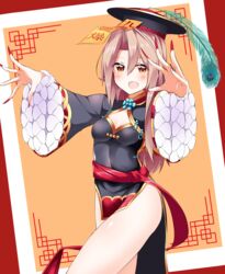  absurdres alternate_costume breasts brown_eyes chinese_clothes cosplay fate/grand_order fate_(series) female hair_down halloween_costume hat highres jiangshi jiangshi_costume kantai_collection light_brown_hair long_hair ofuda pia_(botamochinjufu) qingdai_guanmao red_nails shuten_douji_(fate) shuten_douji_(fate)_(cosplay) shuten_douji_(festival_outfit)_(fate) shuten_douji_(festival_outfit)_(fate)_(cosplay) small_breasts solo talisman zuihou_(kancolle) 