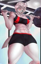  abs absol absurd_res anthro anthrofied athletic breasts curvy_figure digital_media_(artwork) exercise female generation_3_pokemon hi_res muscular muscular_anthro muscular_female nintendo pokemon pokemon_(species) pokemorph red_eyes shaded skylosminkan solo voluptuous weightlifting workout 